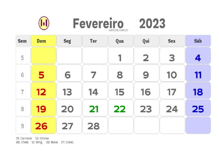 Calendário Mês de Fevereiro | PDF