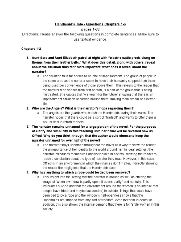 The Handmaid's Tale Questions Chapters 16 PDF