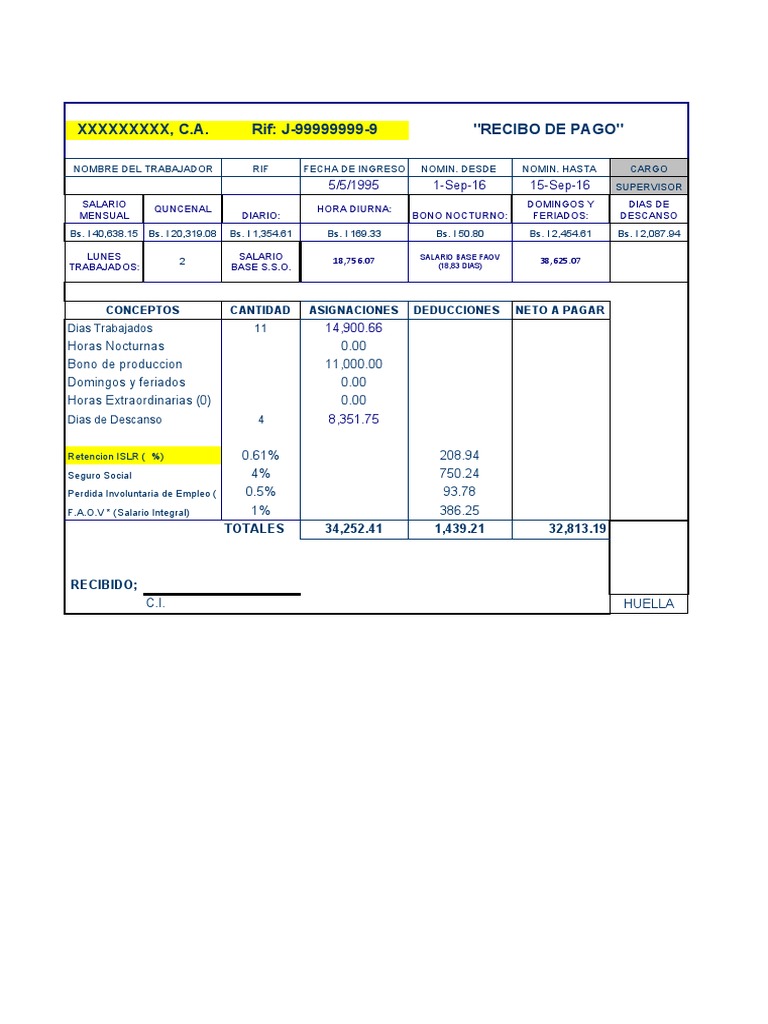 Modelo de Recibo de Pago en Venezuela | PDF