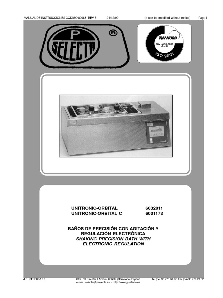 Manual de Instrucciones J.P. Selecta | PDF | Física Aplicada e ...
