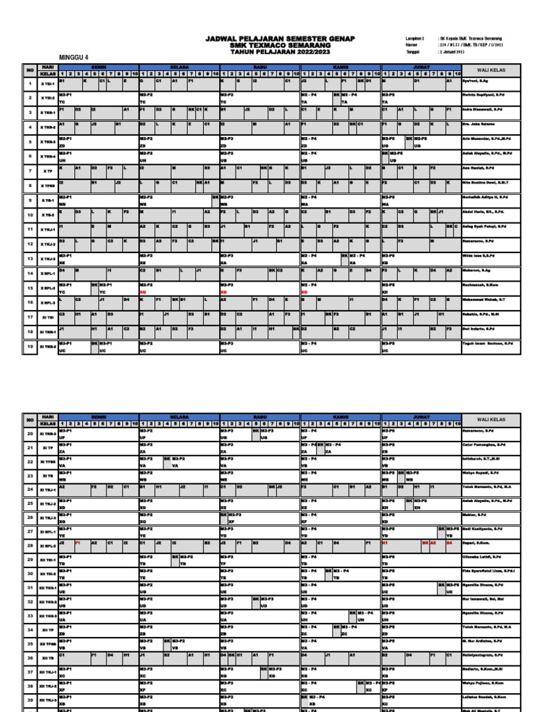 Jadwal Pelajaran Semester Genap Smk Texmaco Semarang Pdf