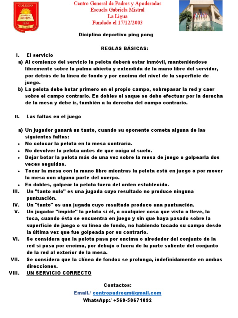 Reglas Ping-Pong | PDF | Tenis de mesa | Deportes