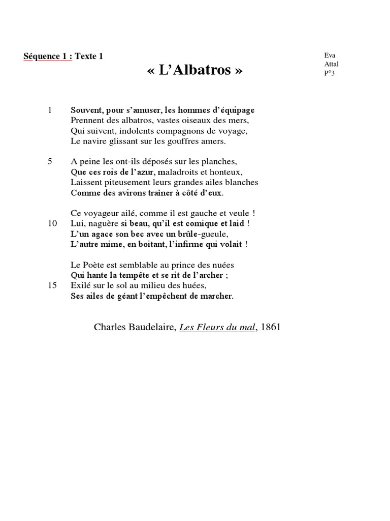 Texte 1 - L-Albatros - Baudelaire | PDF | Classiques | Poésie