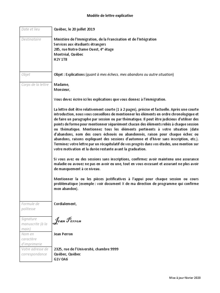 Modèle De Lettre Explicative Canada – IKFO