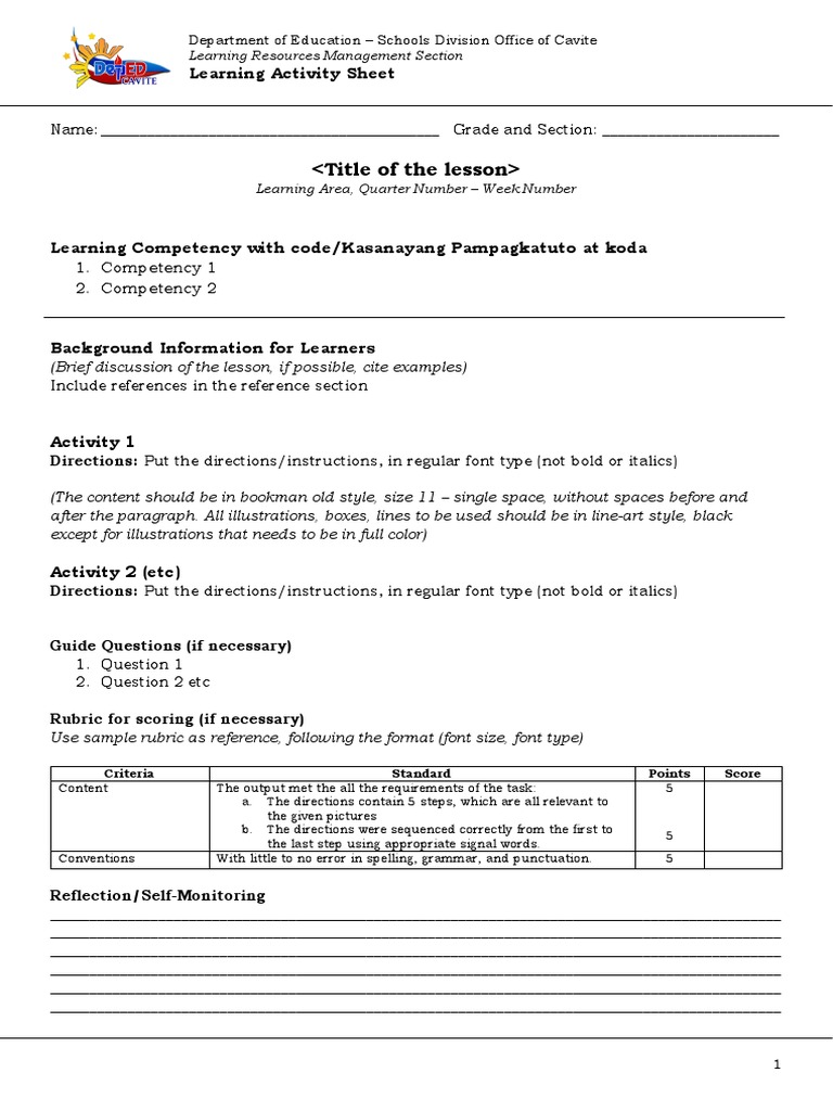 Las format english pdf rubric academic learning