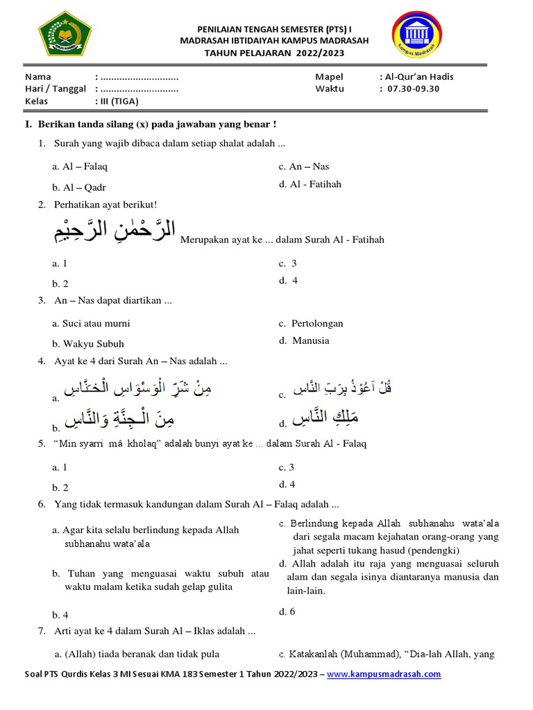 Siapkan Anak Didik Anda Menghadapi PTS Qurdis Kelas 3 Semester 2: Panduan Lengkap Download Soal dan Tips Belajar Efektif