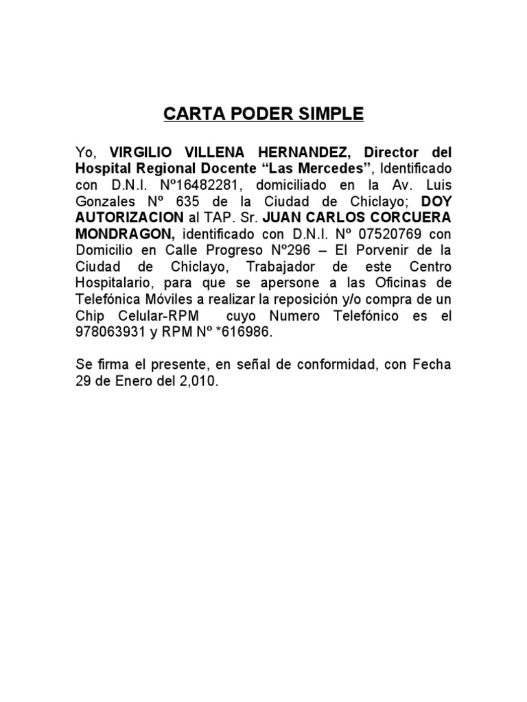 Carta Poder Simple