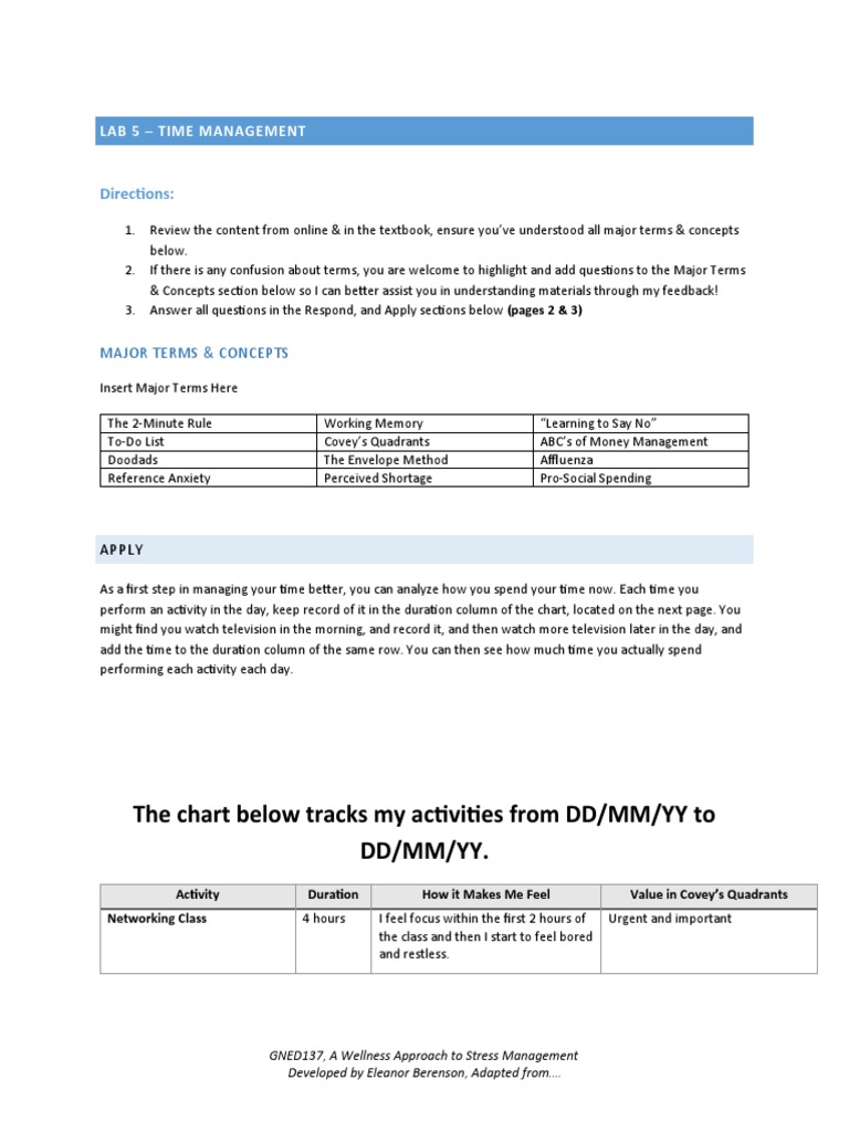 Lab 5 | PDF | Time Management | Professional Skills