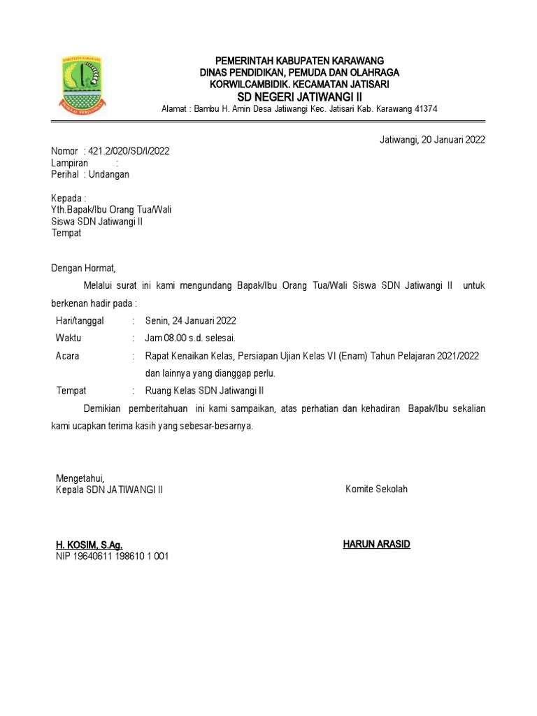 Surat Undangan Rapat Orang Tua | PDF