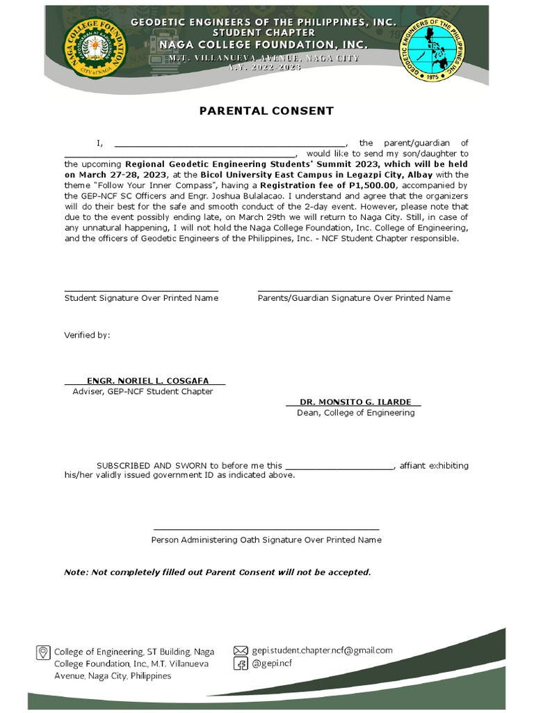 Parental Consent for Summit 2023 | PDF
