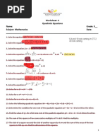 Quadratic Equations WS