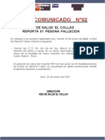 Comunicado N 02: Red de Salud El Collao Reporta 01 Pesona Fallecida