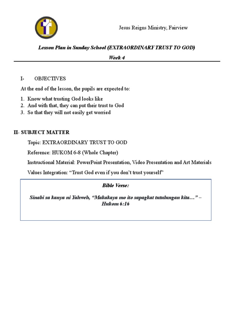 Sunday School Lesson: Trusting God | PDF