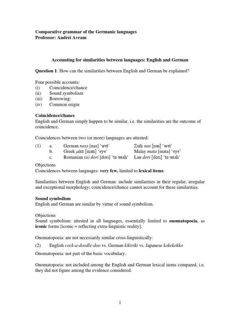 6 Accounting For Similarities Between Languages. English and German
