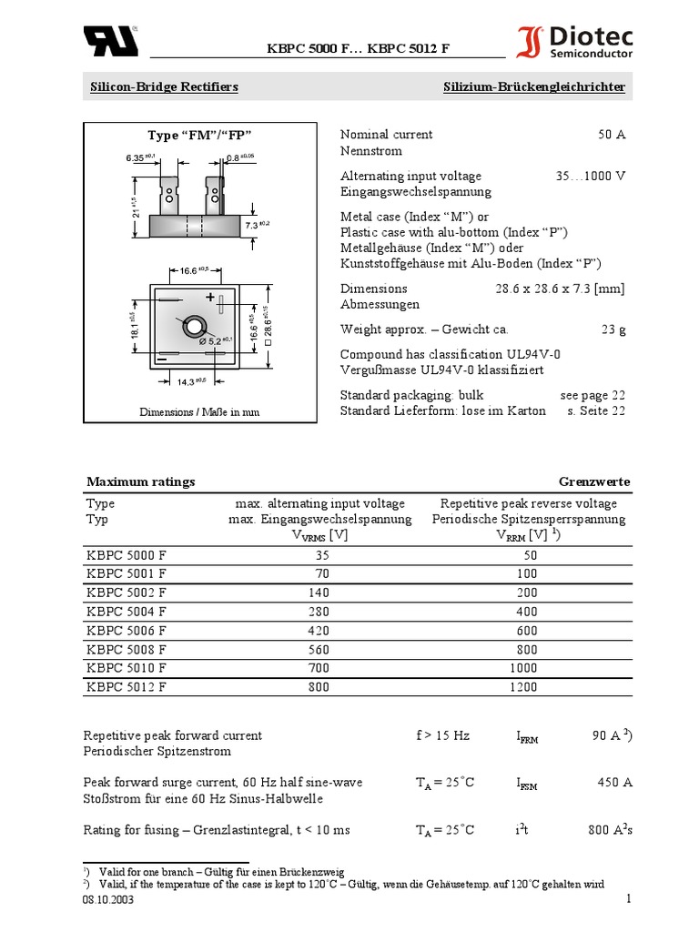 Datasheet - HK kbpc5010 296263 | PDF