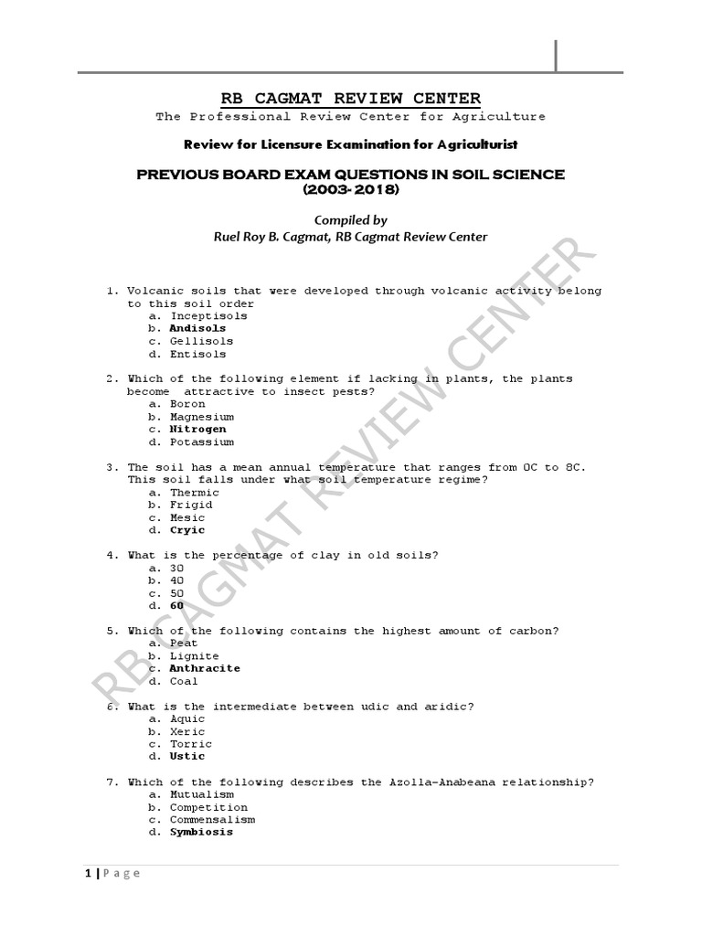 Soil Science Exam Questions Compilation | PDF | Soil | Fertilizer
