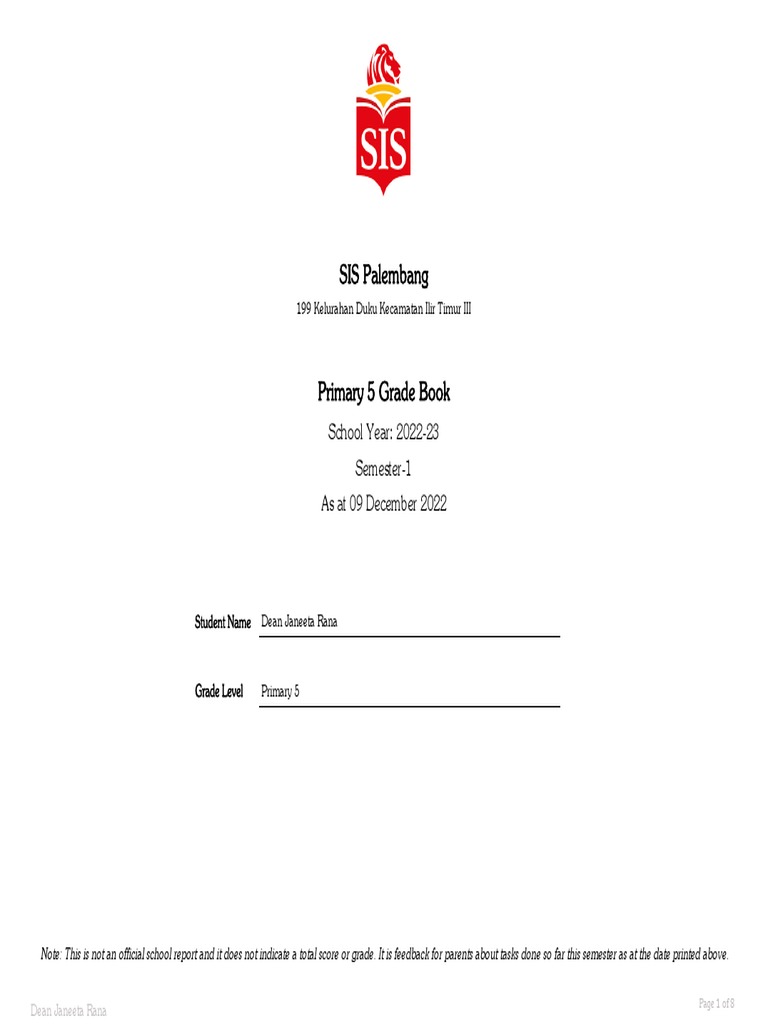 Primary 5 Grade Report for Dean Rana | PDF | Cognition