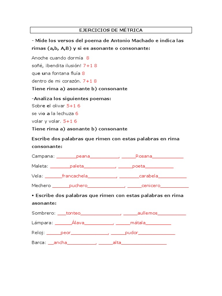 Ejercicios de Métrica y Rima | PDF | Rima | Poesía