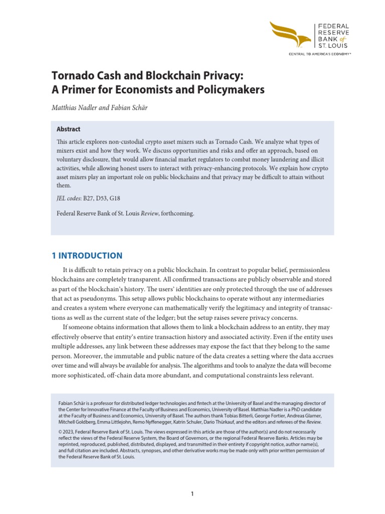 Tornado Cash And Blockchain Privacy A Primer For Economists And