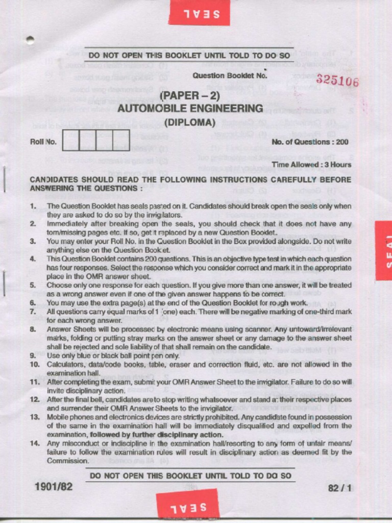 Automobile Engg Diploma Paper II 2018 PDF