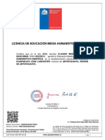 Licencia de Educación Media Humanístico-Científica: Certifico Que en El Año 2012, Don (Ña) CLAUDIO MIGUEL ALVAREZ