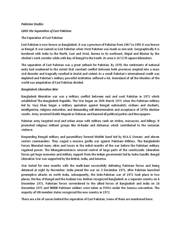 Separation of East Pakistan | PDF | Pakistan | Bangladesh