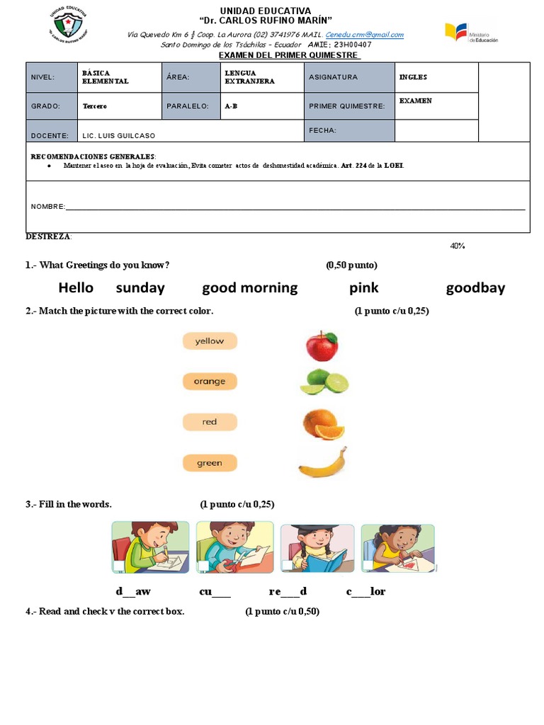 Exámenes de Inglés para Básica Elemental | PDF | Idiomas del Reino Unido