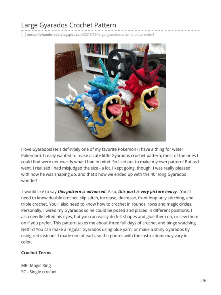 Gyarados Crochet Pattern Guide | PDF | Crochet | Textile Arts