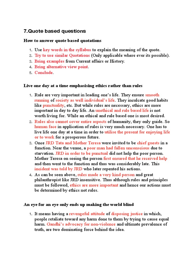 Quote Based Questions | PDF | Truth | Revenge
