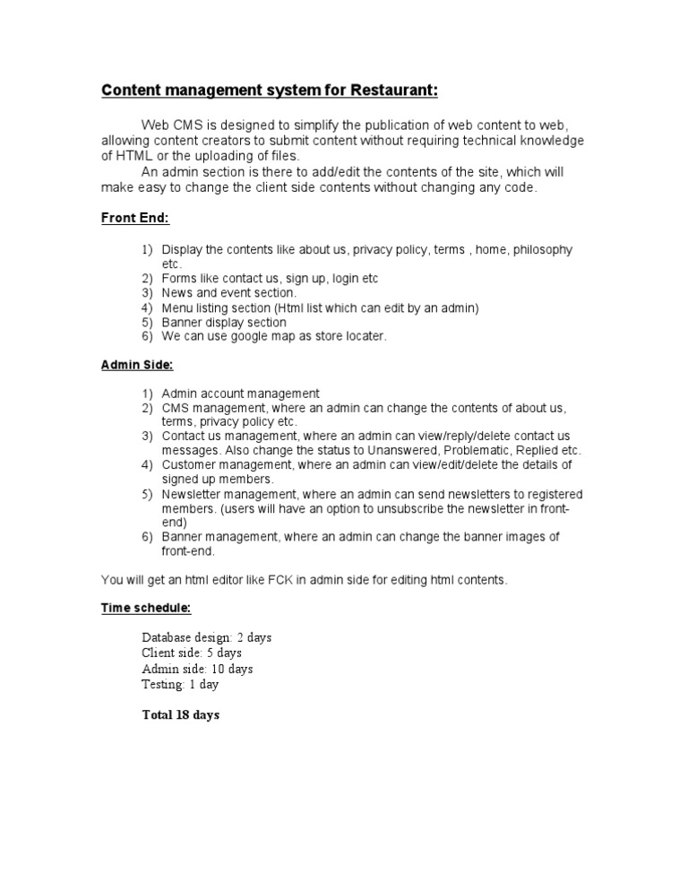 CMS Solutions for Restaurants | PDF | Computers
