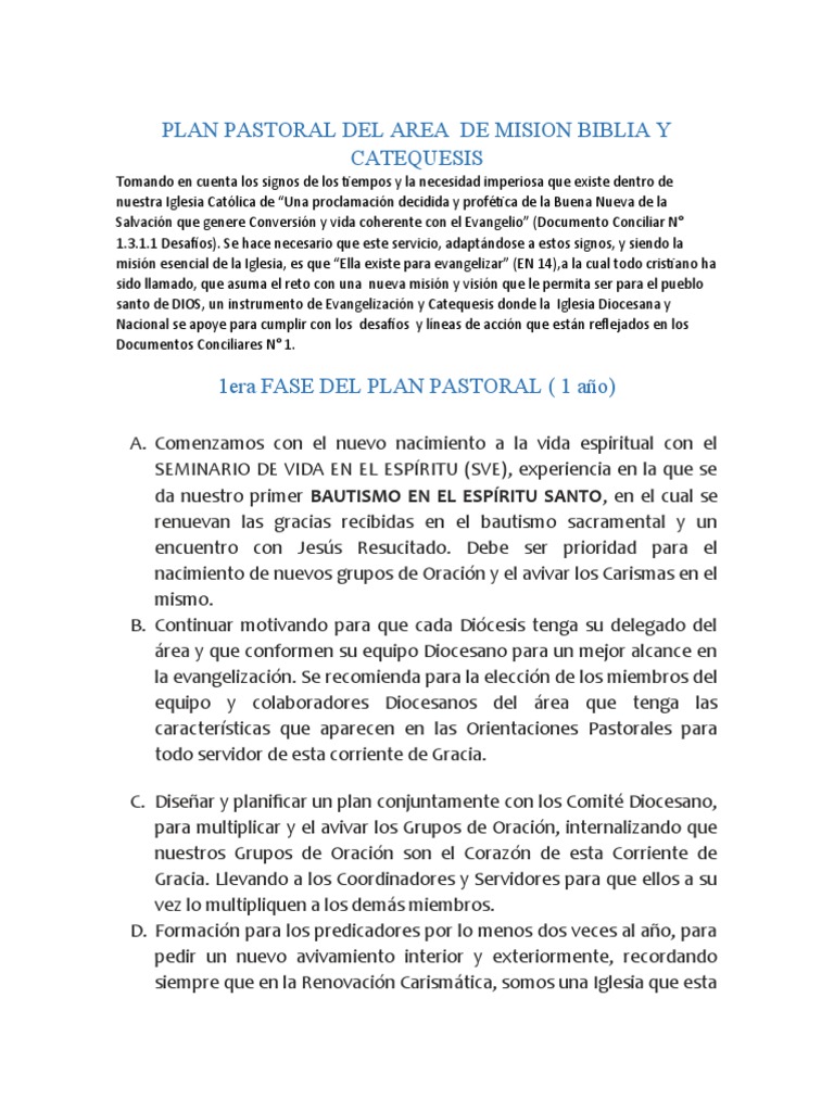 Plan Pastoral MBC | PDF | Iglesia Católica | Evangelización
