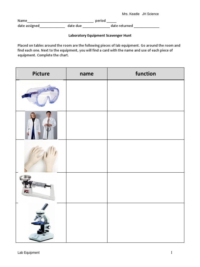 Laboratory Equipment Scavenger Hunt 2023 PDF Laboratories Laboratory Equipment