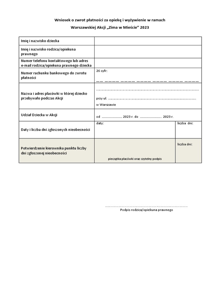 Podanie O Zwrot Opłaty Skarbowej 440 Zł 1 5 Wniosek o Zwrot PL | PDF