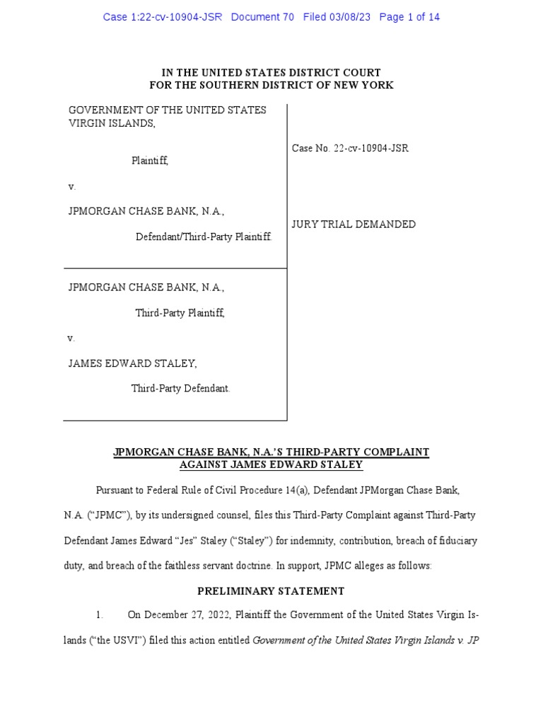 JPMorgan's Third-Party Complaint vs. Staley | PDF | Jp Morgan Chase