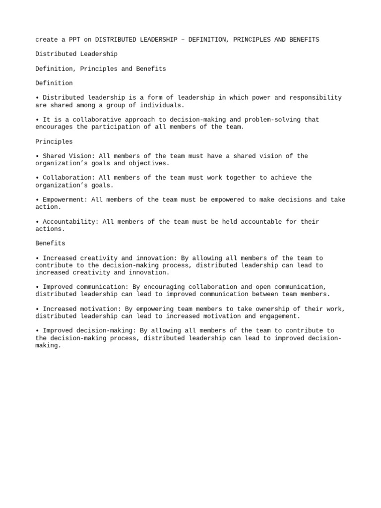 Principles of Distributed Leadership | PDF | Business | Self-Improvement