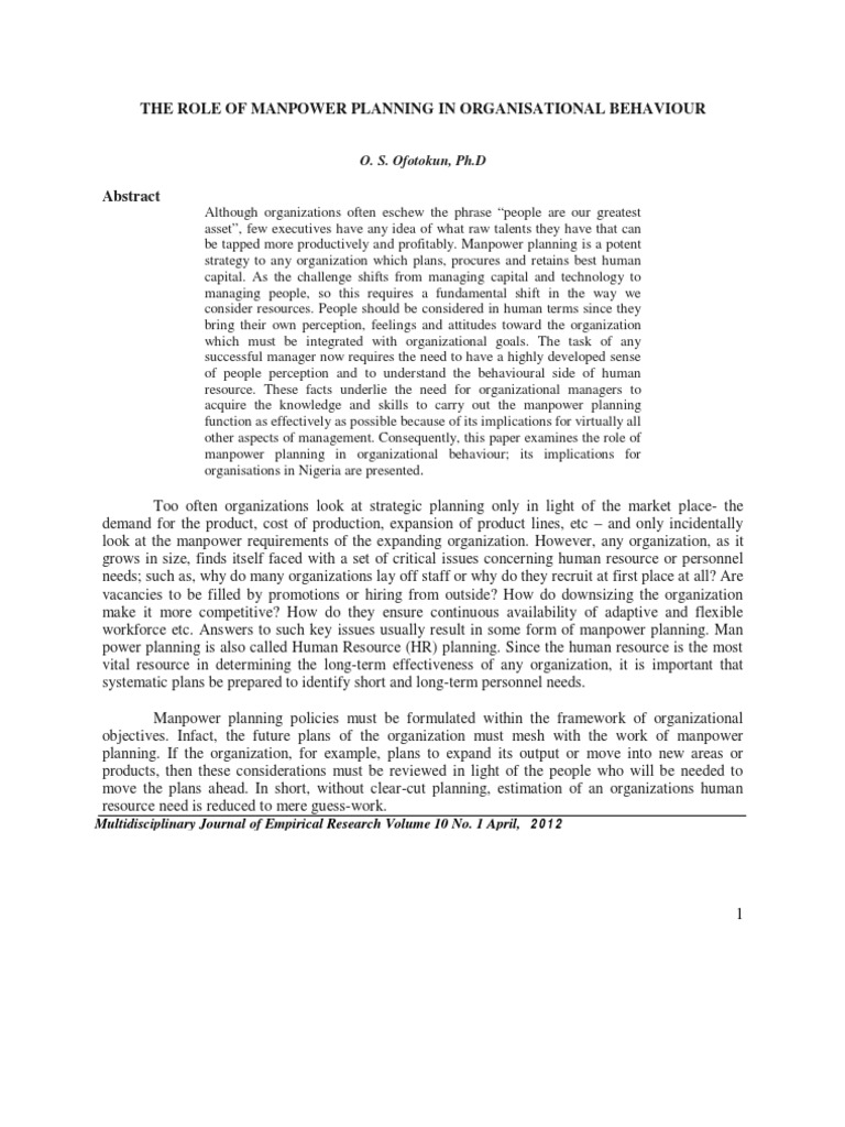 The Role of Manpower Planning in Organisational Behaviour | PDF | Human ...