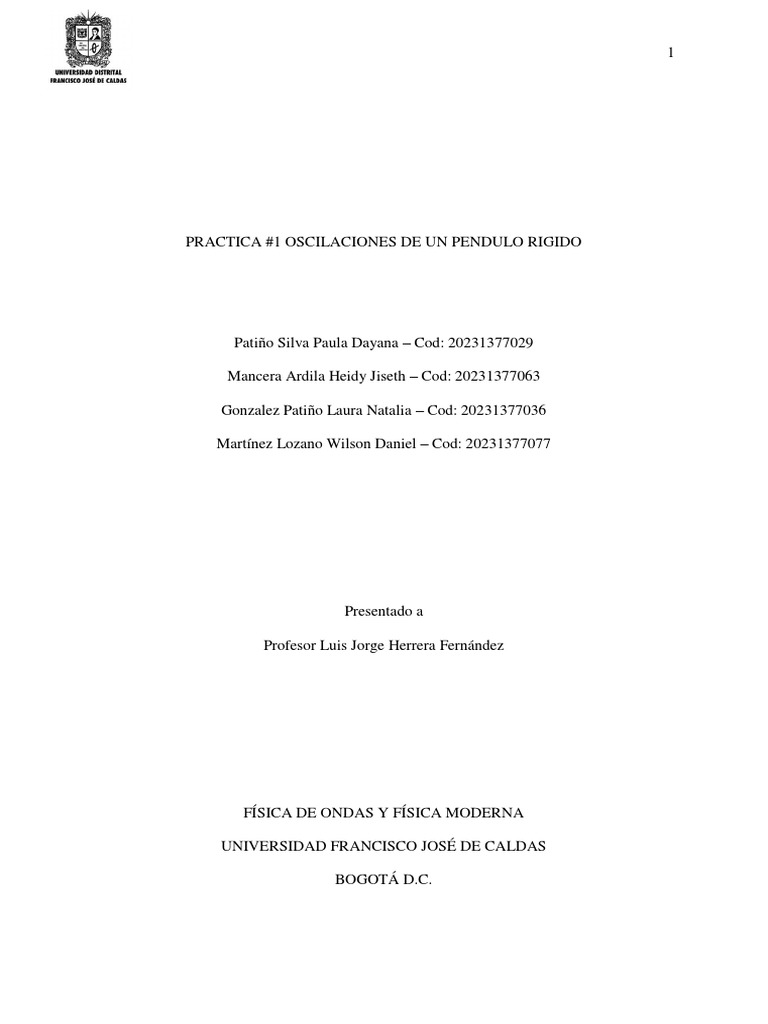Oscilaciones de un Péndulo Rígido | PDF | Oscilación | Péndulo