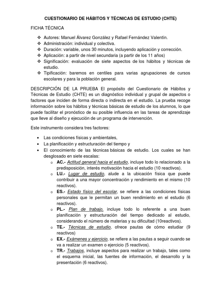 Cuestionario de Hábitos de Estudio | PDF | Crecimiento personal y ...