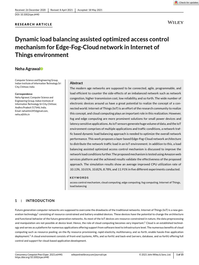 Dynamic Load Balancing Assisted Optimized Access Control | PDF ...