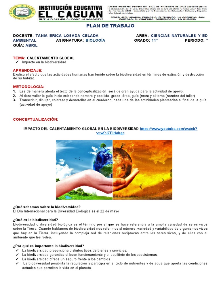 Guía 3 - IMPACTO DEL CALENTAMIENTO GLOBAL EN LA BIODIVERSIDAD | PDF ...
