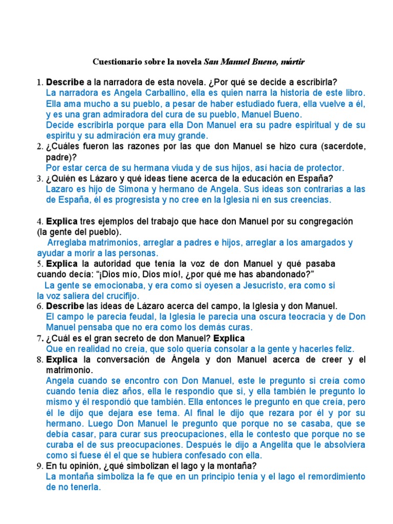 Análisis del contenido y temas centrales de la novela San Manuel Bueno