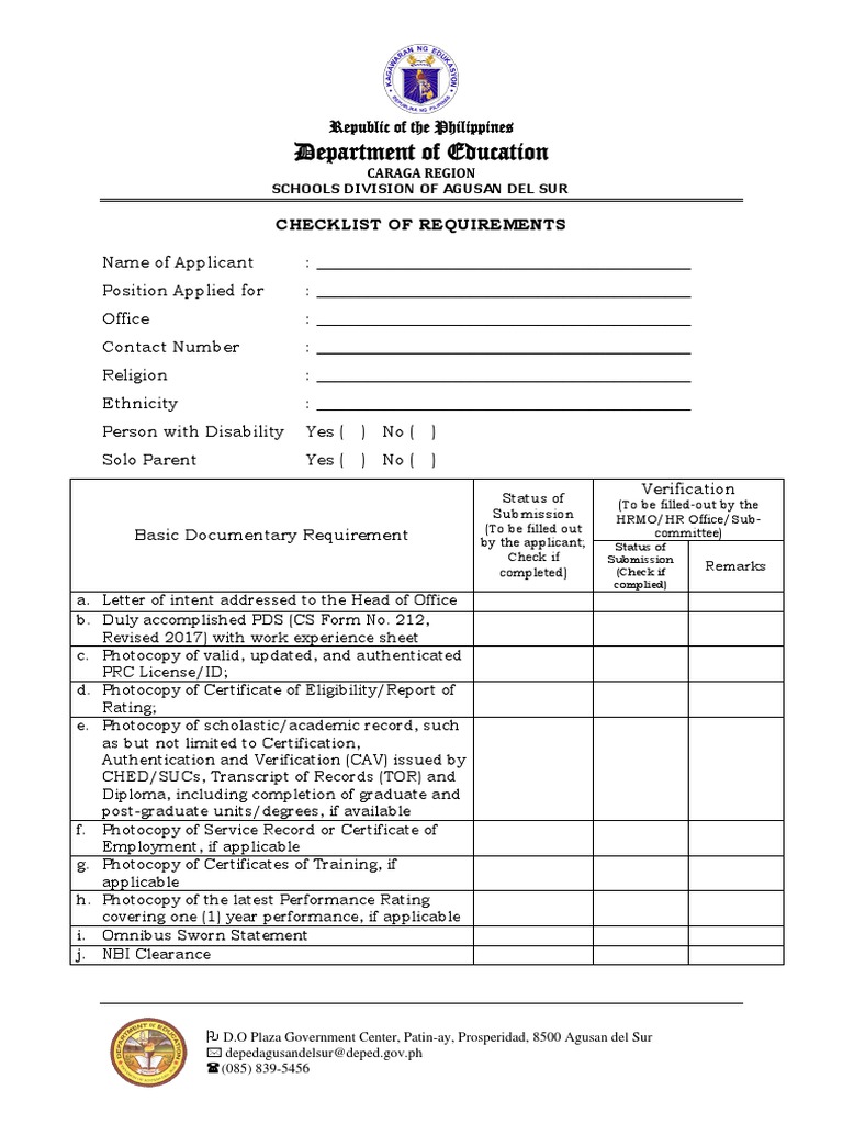 DepEd Omnibus Requirements Checklist | PDF | Authentication