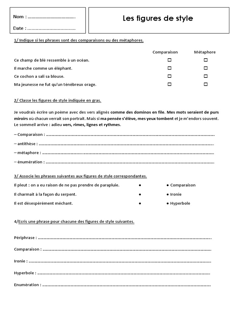 Figures De Style Exercices Pdf Figures-De-Style Exercices | PDF | Rhétorique | Mécanismes de la poésie