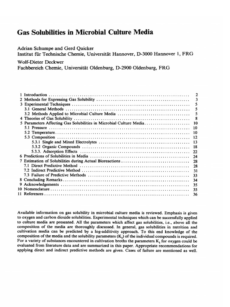 Gas Solubilities in Microbial Culture Media PDF Solubility Materials