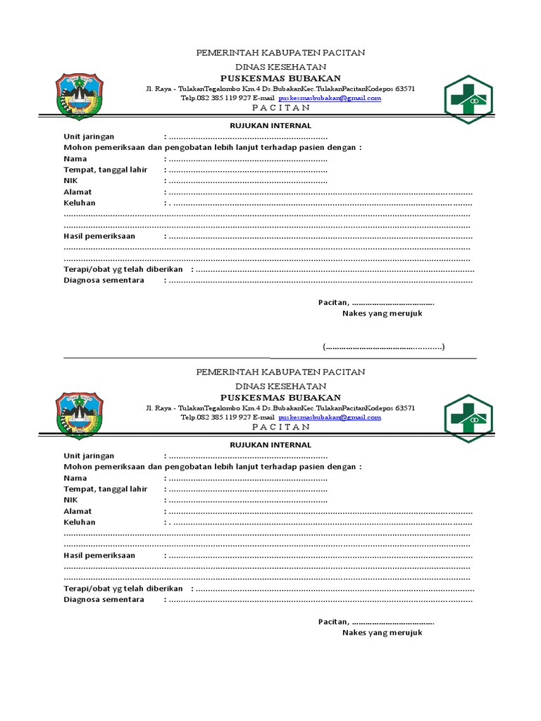 Surat Rujukan Internal Puskesmas Bubakan | PDF