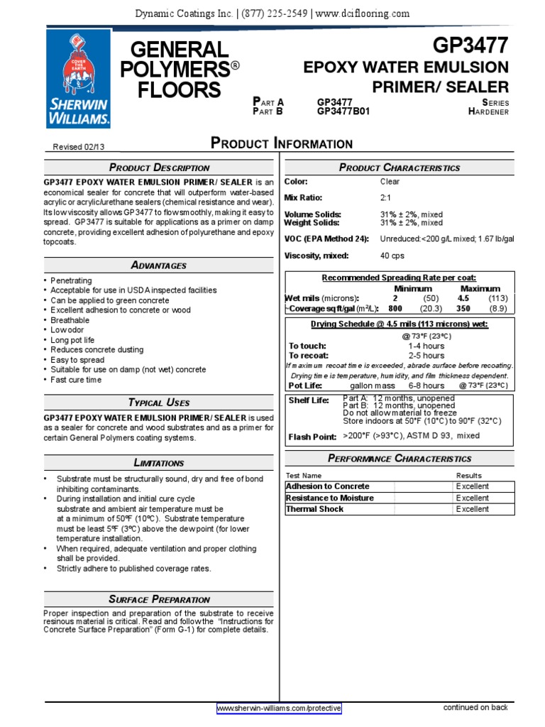 GP 3477 Epoxy Sealer Primer PDS PDF Epoxy Concrete