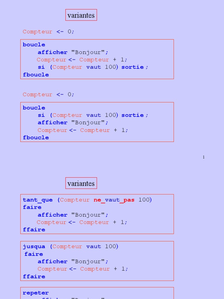 Algorithmes et Structures de Boucle en Programmation | PDF | Booléen ...
