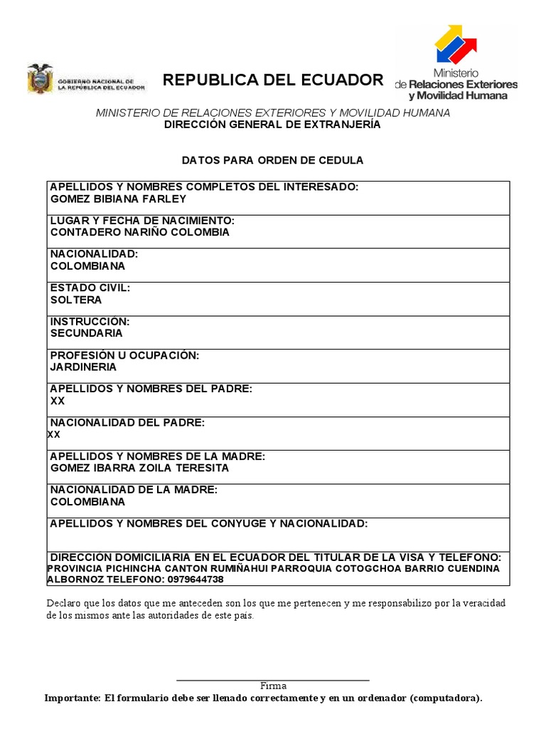 Formulario Cedula Julio2013 | PDF