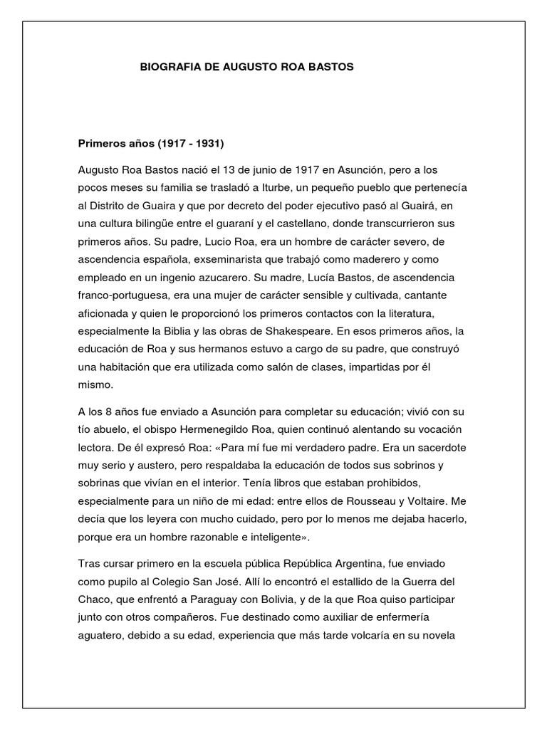 Biografía de Augusto Roa Bastos | PDF | Clásicos