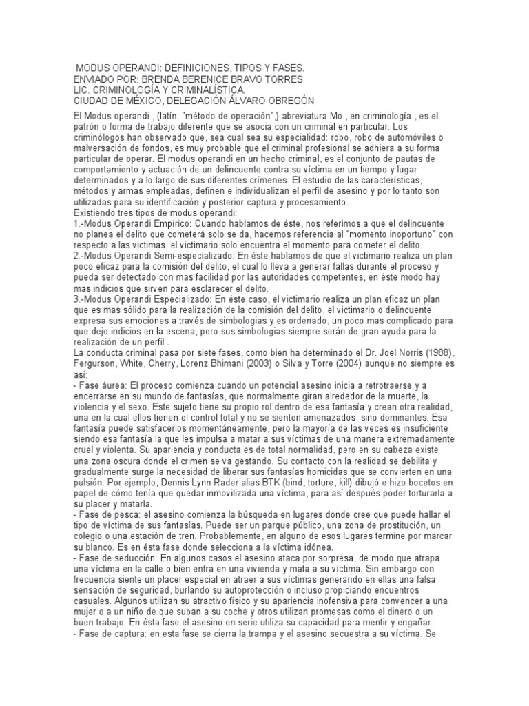 Modus Operandi Pdf Asesino En Serie Criminología